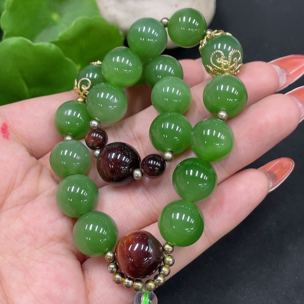 H34026077 Hetian Jade Bracelet Approx.11.5mm Total Weight Approx.56.1g (Including String) Non-Hetian Jade Beads Non-Gold