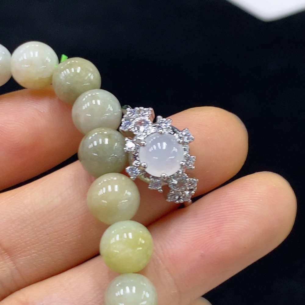 F31587246 Jadeite inlaid ring/bracelet non-gold adjustable with non-A beads