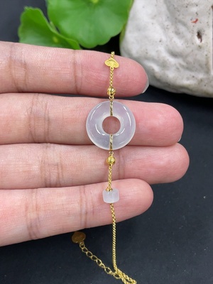 F42952456 翡翠甜甜圈镶嵌手链  18k金镶 货品总重约2g