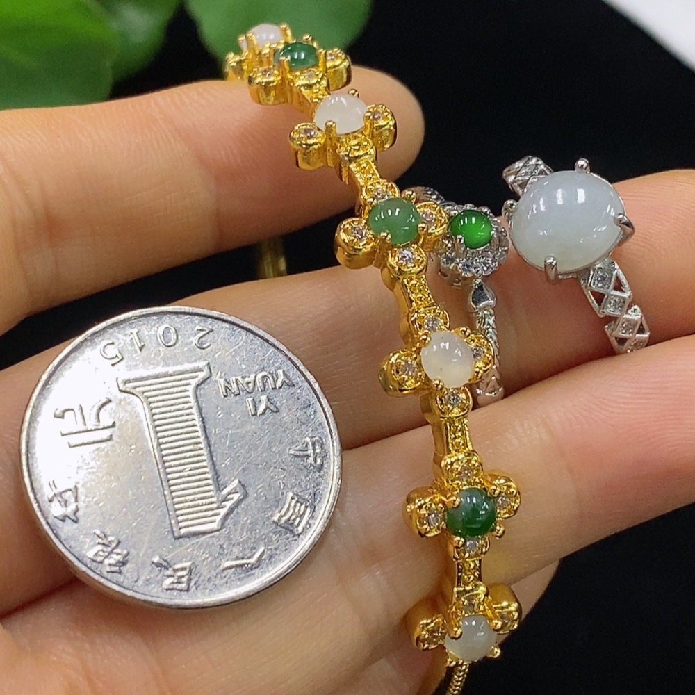 F34044044 Jadeite Inlaid Bracelet//Ring Non-Gold Adjustable