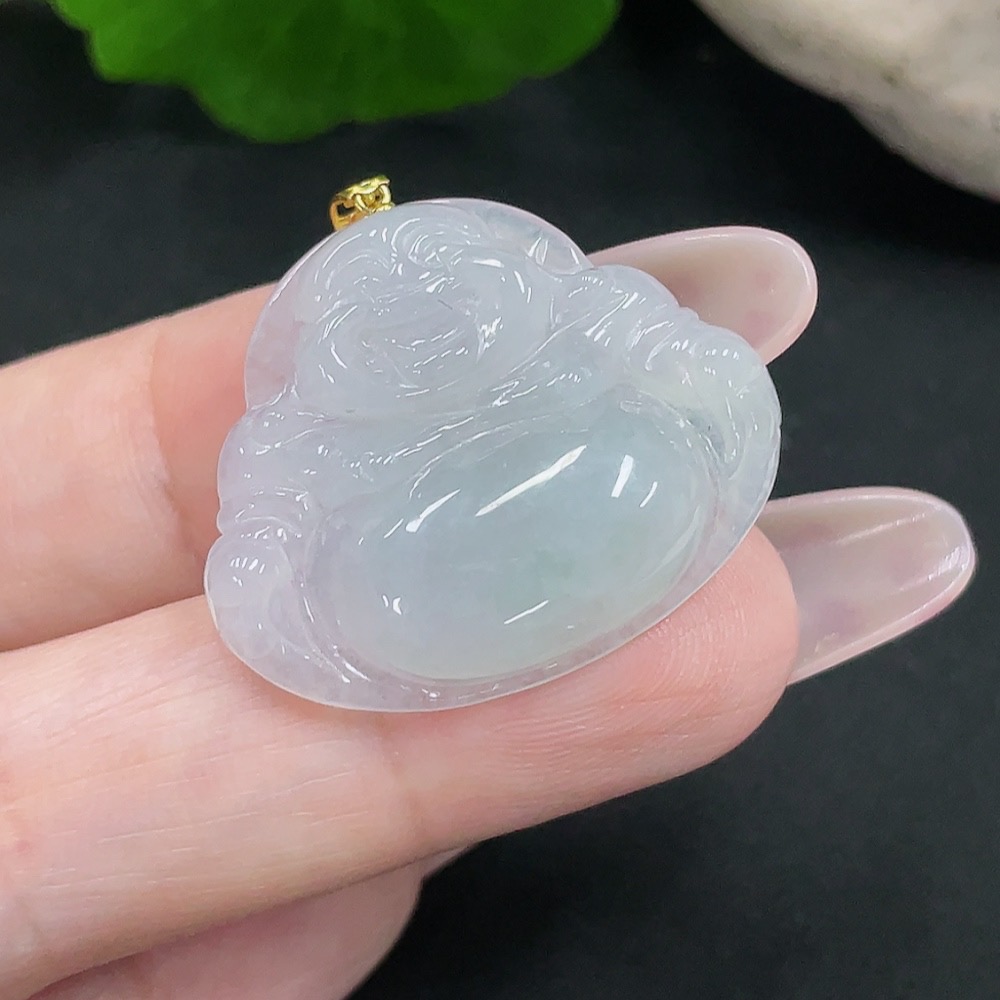 F34068538 Jadeite Buddha Pendant 18K Gold Total Weight Approx. 4.7g
