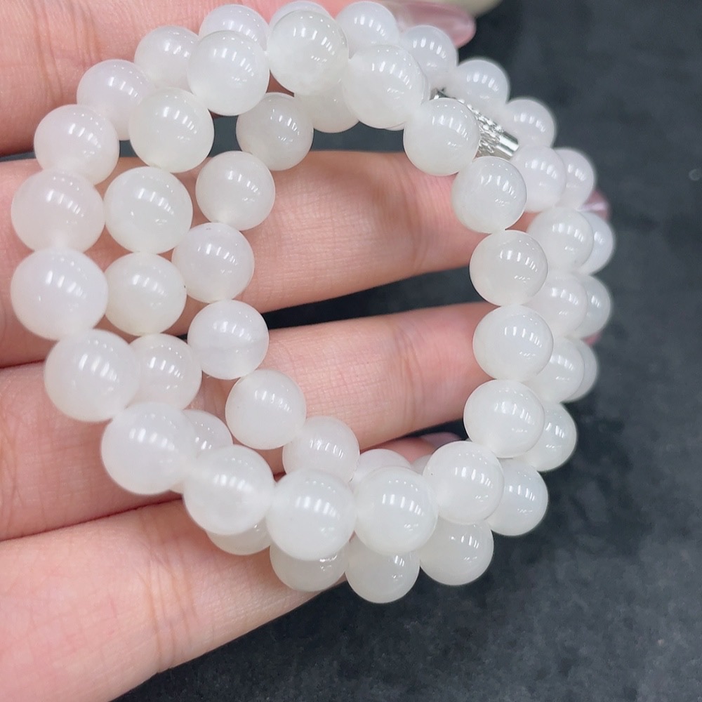 H33926181 Hetian Jade Bead Necklace with Other Mineral Components, Non-Gold, Approximately 7.7mm, Total Weight Approximately 39.6g