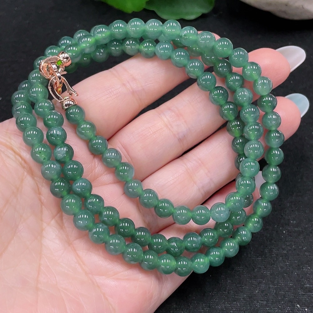 F33899411 Jadeite Bead Necklace Approx. 6mm Total Weight About 41.7g Non-gold Setting