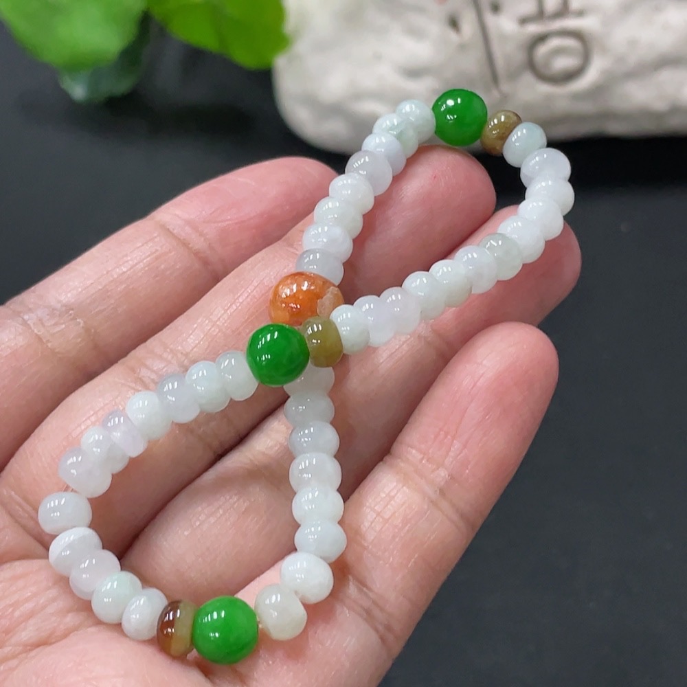 F34978904 Jadeite bracelet total weight approx. 12.35g non-A green beads undetermined color origin of yellow parts