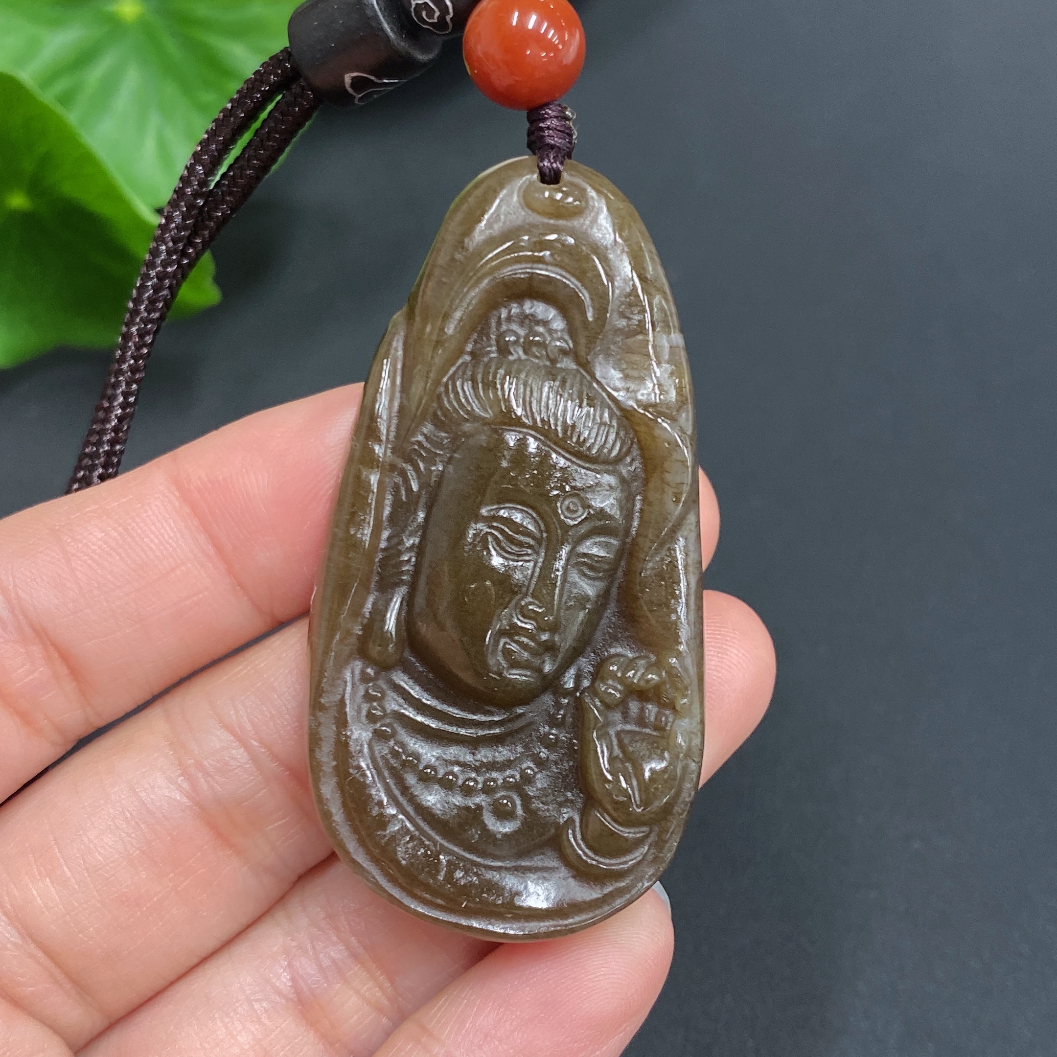 H14533874 Khotan jade pendant Guanyin gross weight approx. (including rope) 25.4g
