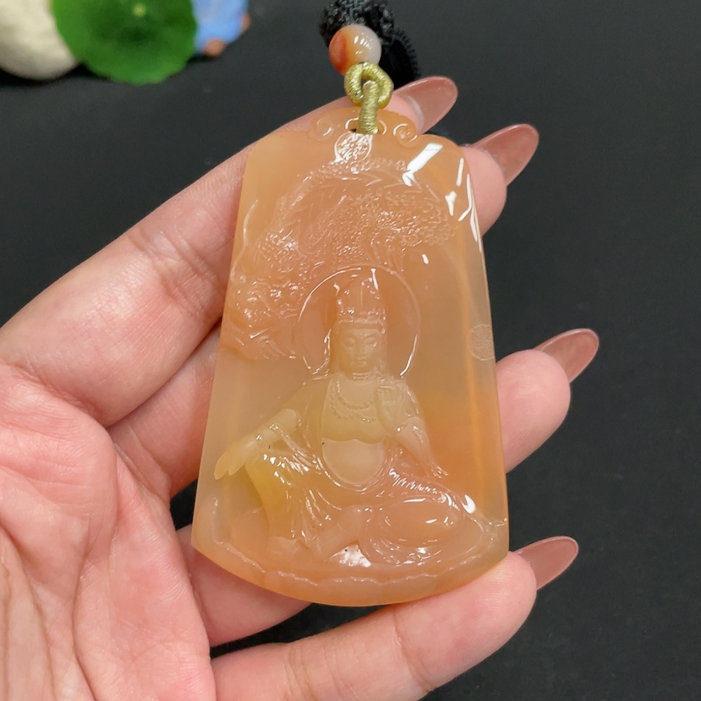 H34005592 Huanglong Jade Pendant  Guanyin  Total Weight: Approx. 50.9g (including rope)