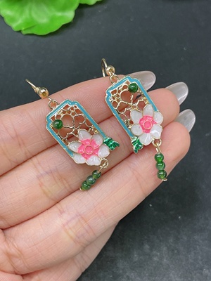 F35138252 Jadeite Inlaid Earrings Non-Gold