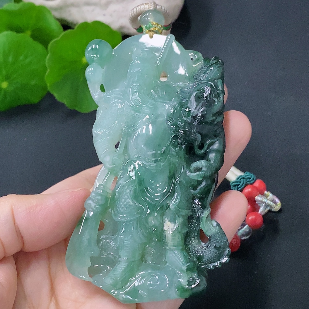 F30573109 Jadeite Pendant Guan Yu Total Weight: Approx. 76.38g (Incl. Rope)