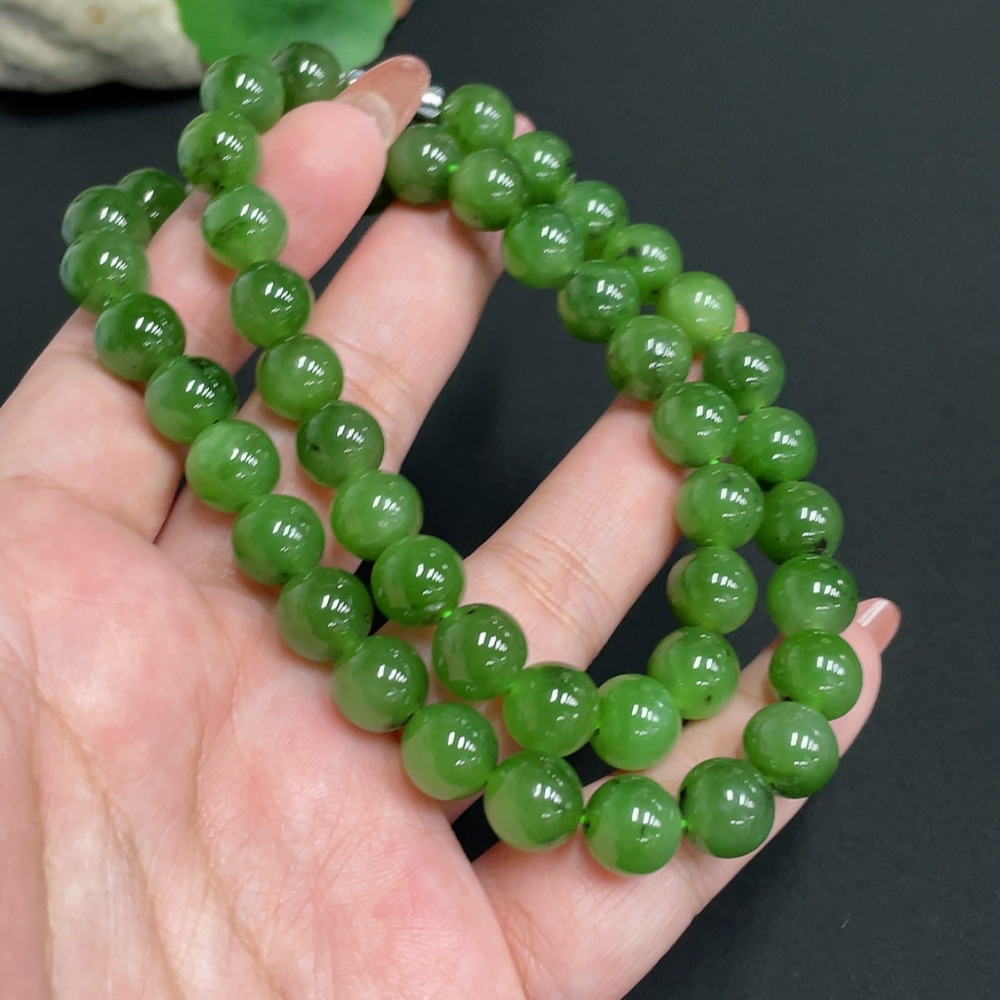 H34073818 Hetian Jade Bead Necklace, Approx. 9.3 mm, Total Weight Approx. 65g