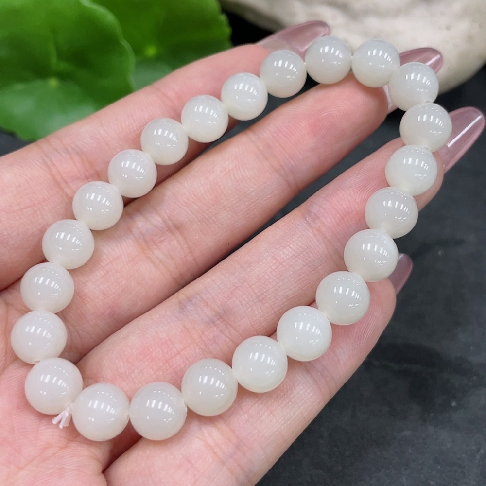 H33925689 Hetian Jade Bead Bracelet, Approx. 8mm, Total Weight About 17.6g