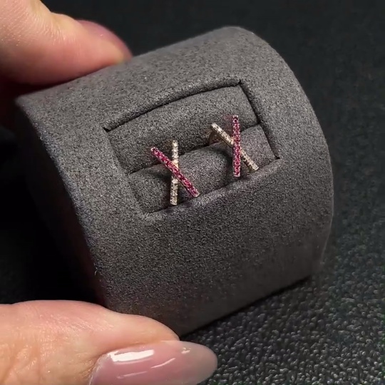 C30469500 Ruby Earrings Set in 18K Gold, Total Weight Approx. 0.63g, with Diamond Accents