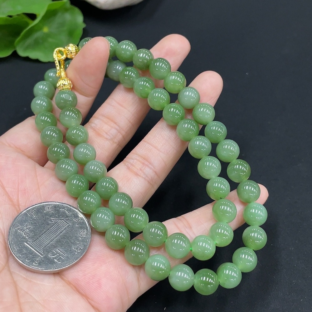 H27171298 Hetian Jade Bead Necklace Approx. 7.7mm Total Weight Approx. 44.2g Non-Gold