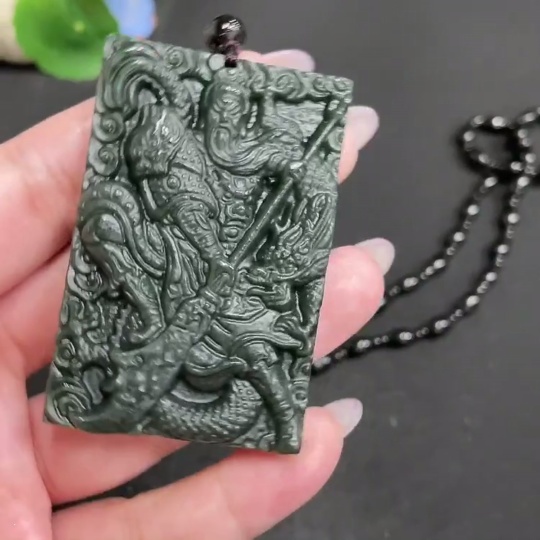 H33847703 Hetian Jade Pendant, Guan Gong, Total Weight Approx. 73g (including chain, chain not Hetian Jade)