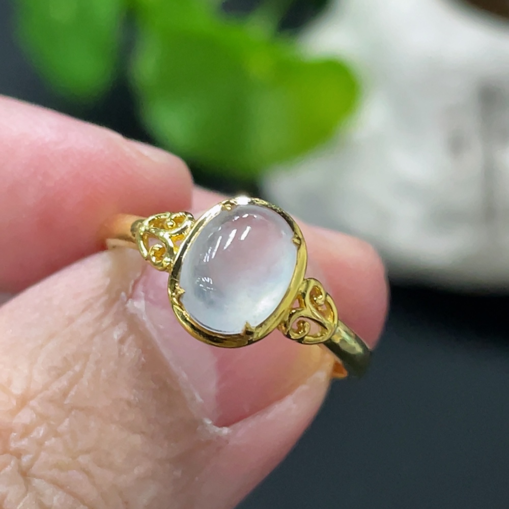 F34978710 Jadeite Cabochon Inlaid Ring 18k Gold Setting Size 14 Total Weight Approx. 1.48g