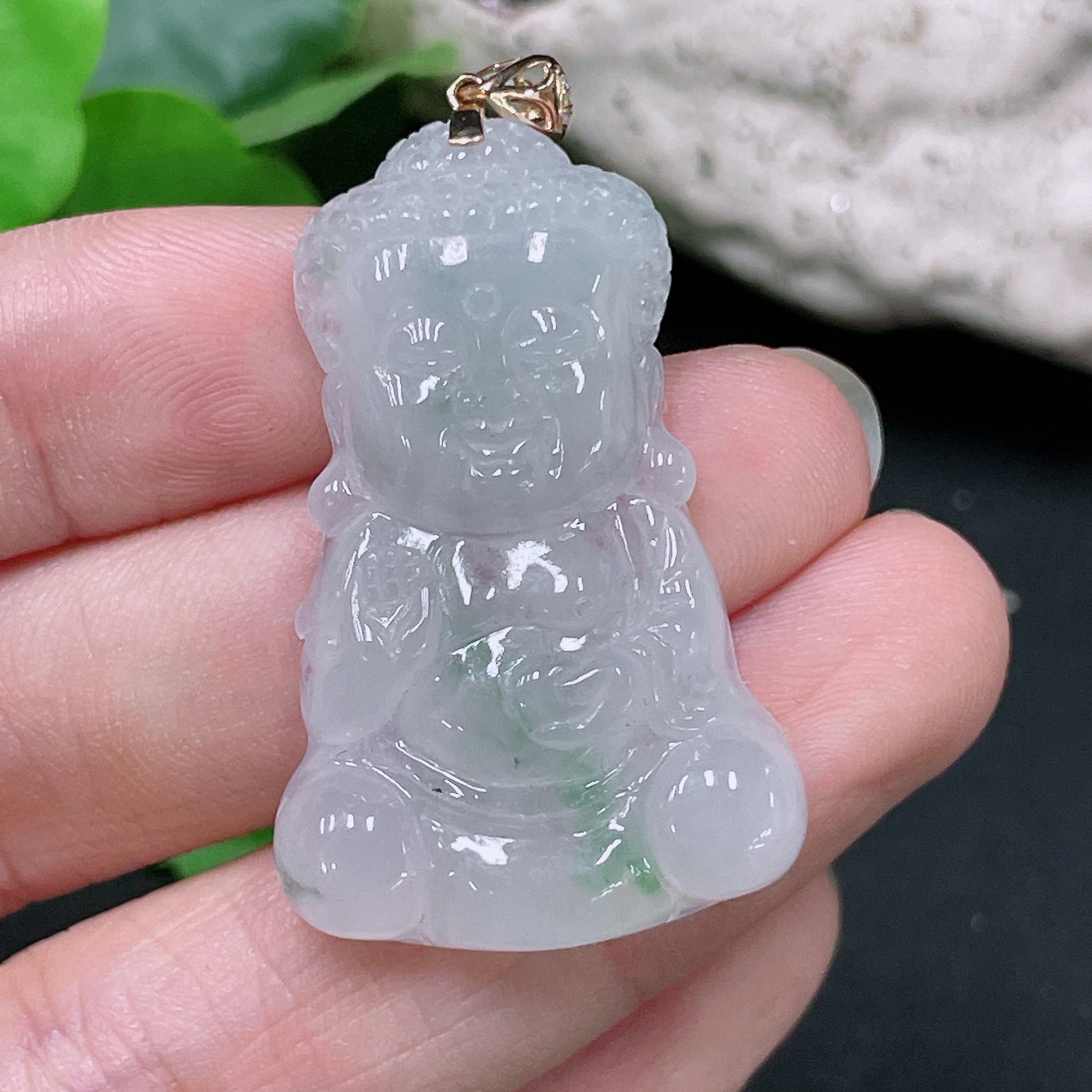 F33919413 Jadeite Baby Buddha Pendant 18k Total Weight Approx. 8.43g