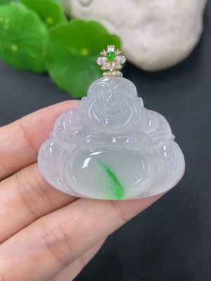 F46567451 翡翠佛公挂件 18k金扣头 非钻  货品总重约13.4g