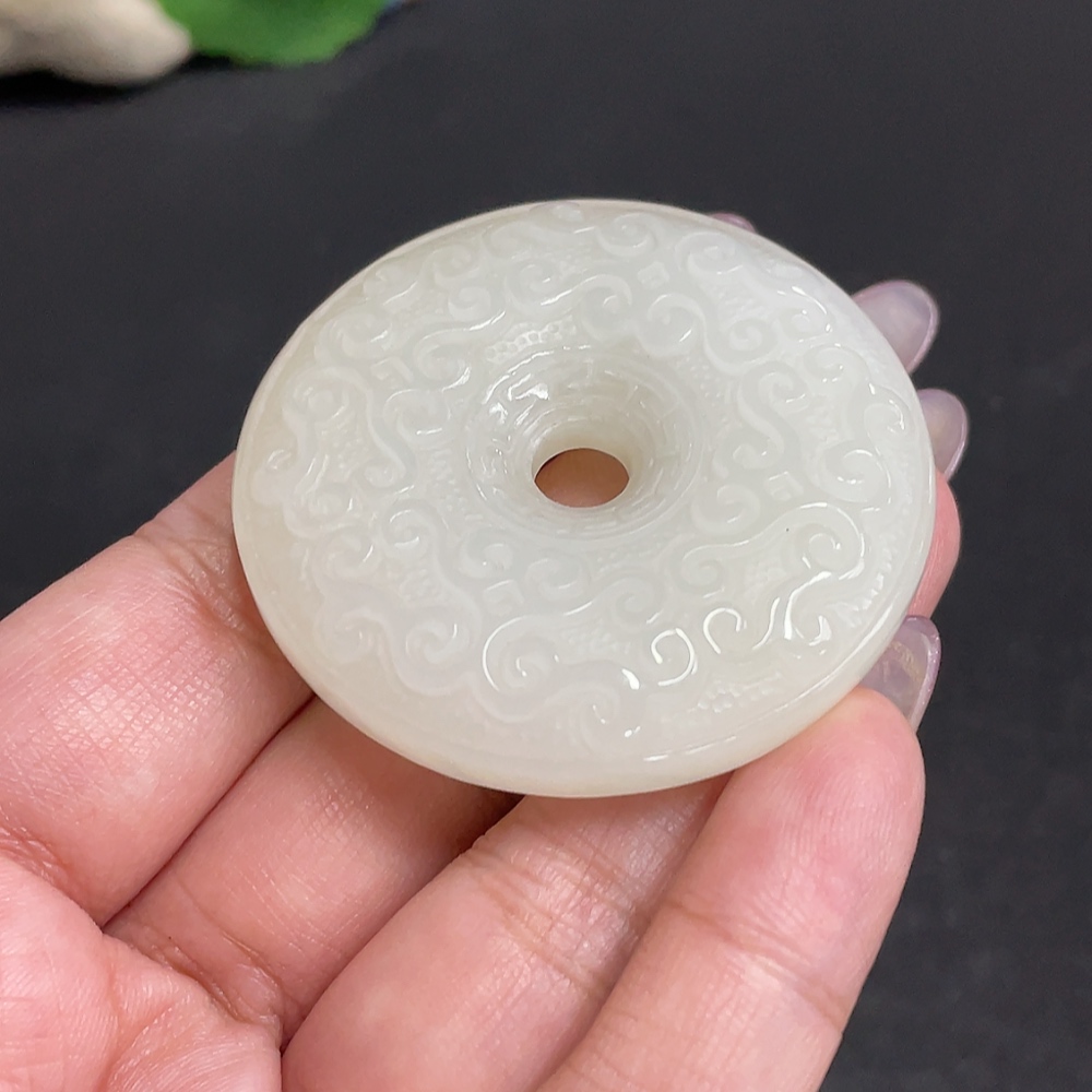 H34957171 Hetian Jade Pendant Antique Button Total Weight Approx. 44.3g