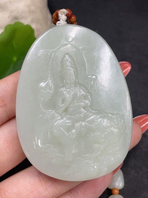 H34980500 Hetian Jade Pendant Manjushri Bodhisattva with Non-Hetian Jade Beads Total Weight Approx. (Including Chain) 133.9g