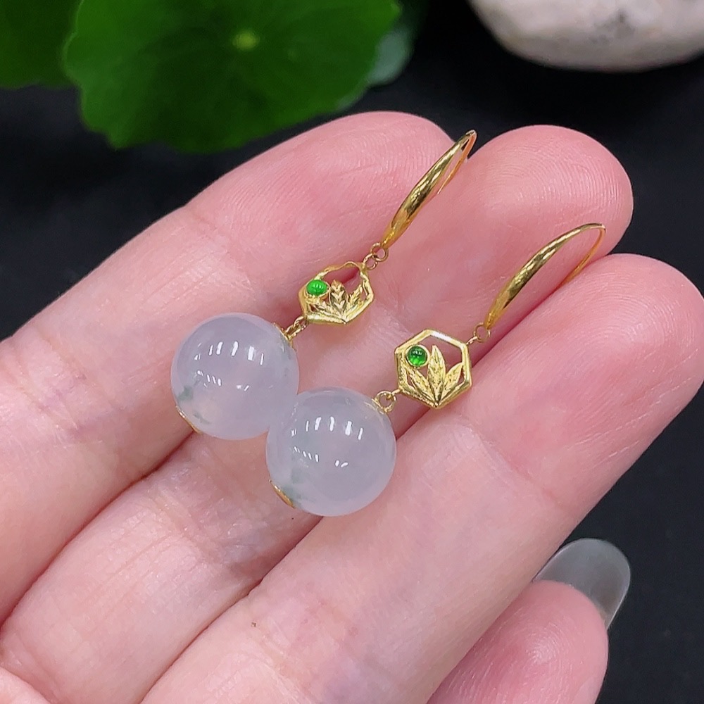 F29361179 Jadeite Inlaid Earrings, Pair, Approx. 9.8mm, 18K Gold, Total Weight Approx. 3.7g