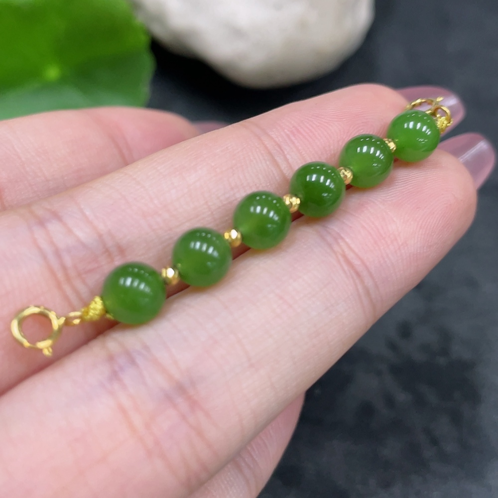 H33926252 Hetian Jade Beads Approx. 5.7mm No Imprint Surface Gold Content 58% 18K Gold Clant Total Weight Approx. 2g