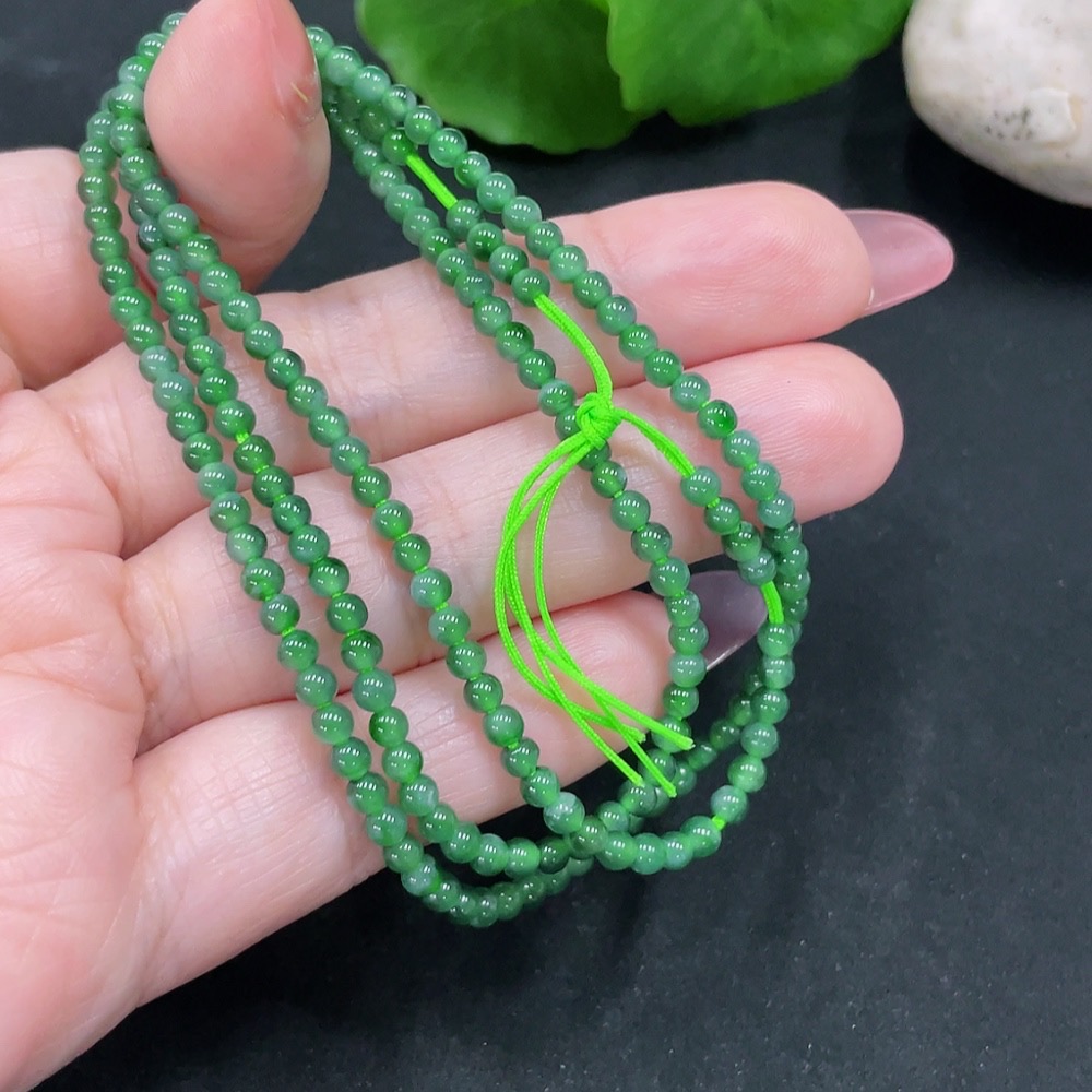 F34983105 Jadeite Beaded Necklace Approximately 3mm Total Weight About 7.9g