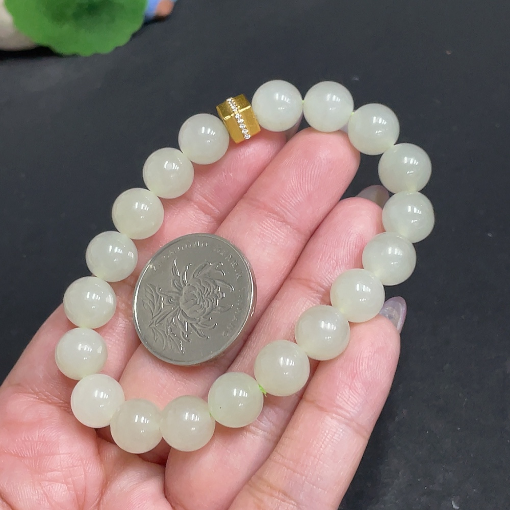 H33864203 Hetian Jade Bracelet Card 9.3mm Approx. Total Weight About 26.9g Non-Gold