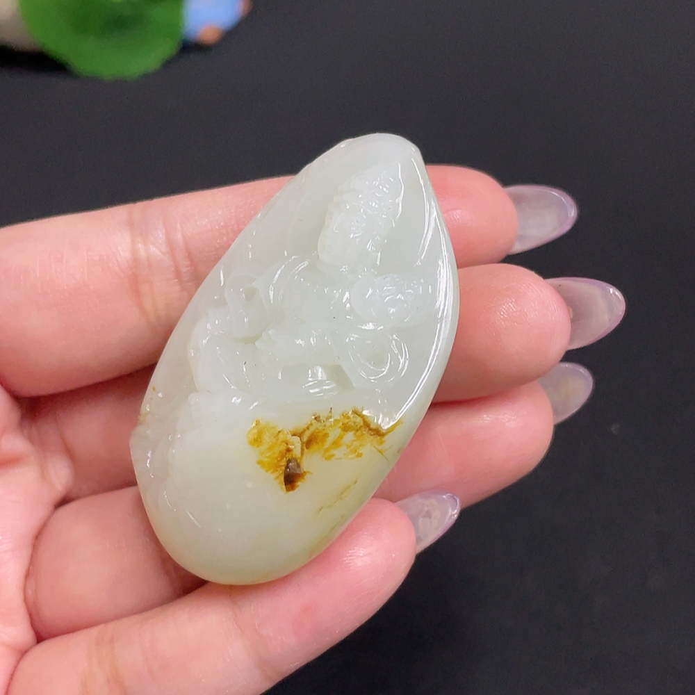 H33901172 Hetian Jade Pendant, Guanyin, Undetermined Skin Color Origin, Total Weight Approx. 48.2g