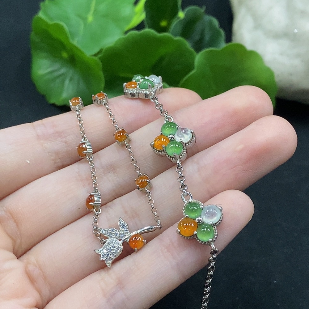 F34028409 Jadeite Inlaid Bracelet Sell as a Lot Non-Gold Yellow Red Part Color Origin Undetermined