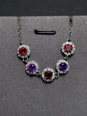 C29383947 Garnet Bracelet with Crystal, Non-Gold Setting, Total Weight Approx. 4.2g, Stone Size 4.5mm
