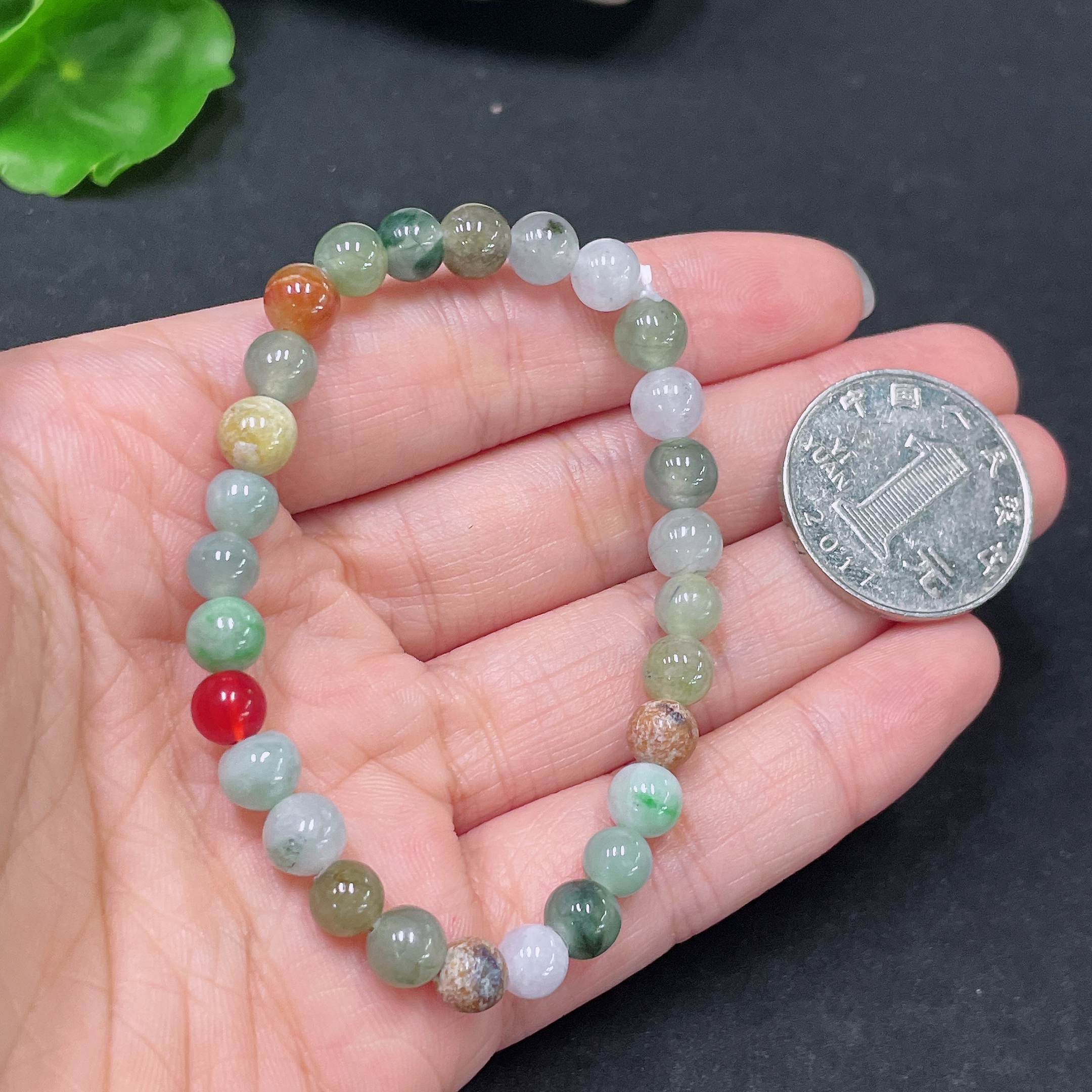 F32698405 Jadeite Bracelet Red Beads Non-A Total Weight Approx. 11.6g Size Approx. 6.6mm