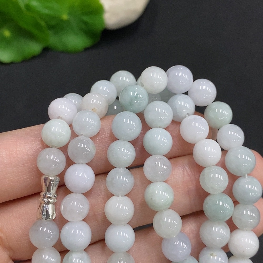 F34002270 Jadeite Beaded Necklace Approx. 7.5mm Non-Gold Total Weight Approx. 53.5g