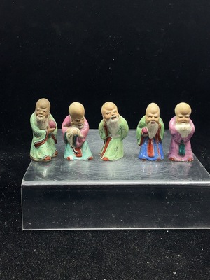 W41943388 存疑 陶瓷 5件 全品 彩绘人物瓷雕塑一组 货主提供保利溯源