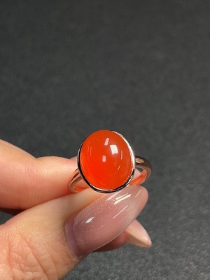 C34952507 Red Agate Ring (Non-Gold, Adjustable, Total Weight Approx. 3.74g)