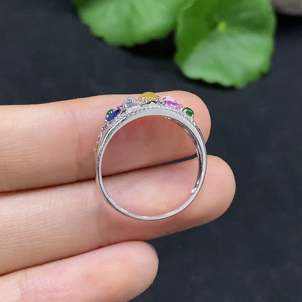 F30496836 Jadeite Cabochon Inlaid Ring 18K Gold Size 14 Total Weight Approx.1.6g Color Origin Undetermined Non-Type A Bead With Diamond Accents