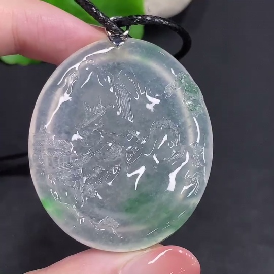 F34033963 Jadeite Landscape Pendant No Stamp Surface Tested 18k Gold Total Weight Approx. 28g (Excluding Rope) Master Collection Certificate
