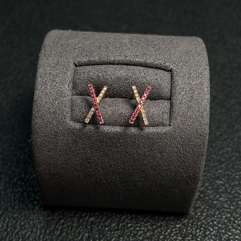 C30469500 Ruby Earrings Set in 18K Gold, Total Weight Approx. 0.63g, with Diamond Accents