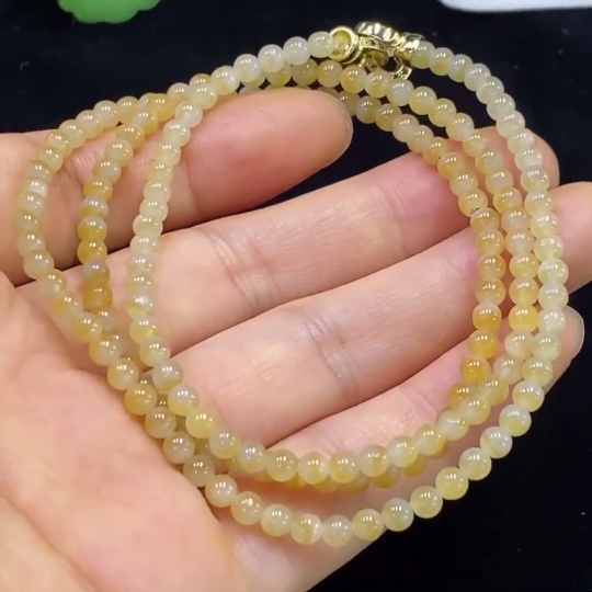 F34024090 Jadeite bead necklace, approximately 3.5mm, total weight about 14.77g, yellow part color origin undetermined
