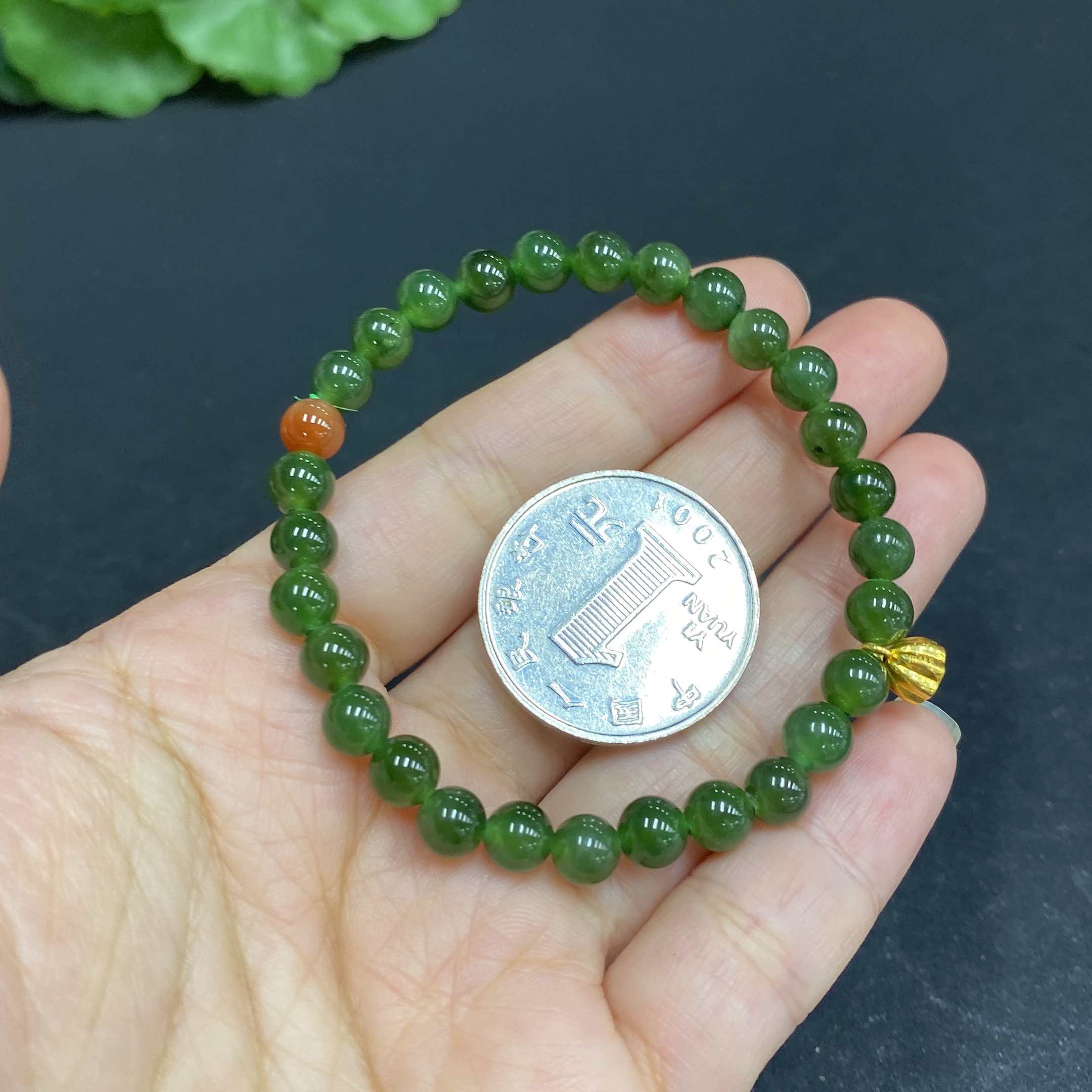 H33878913 Hetian Jade Bracelet, Approx. 5.7mm, 99% Gold Content, Total Weight Approx. 8.5g, With Southern Red Agate