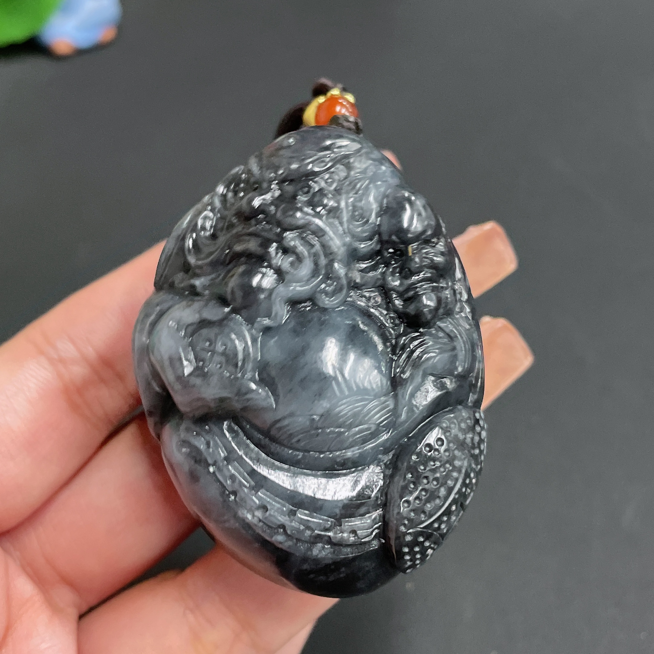 H21411481 Hetian Jade Pendant Zhong Kui with Cord Total Weight 123.56g