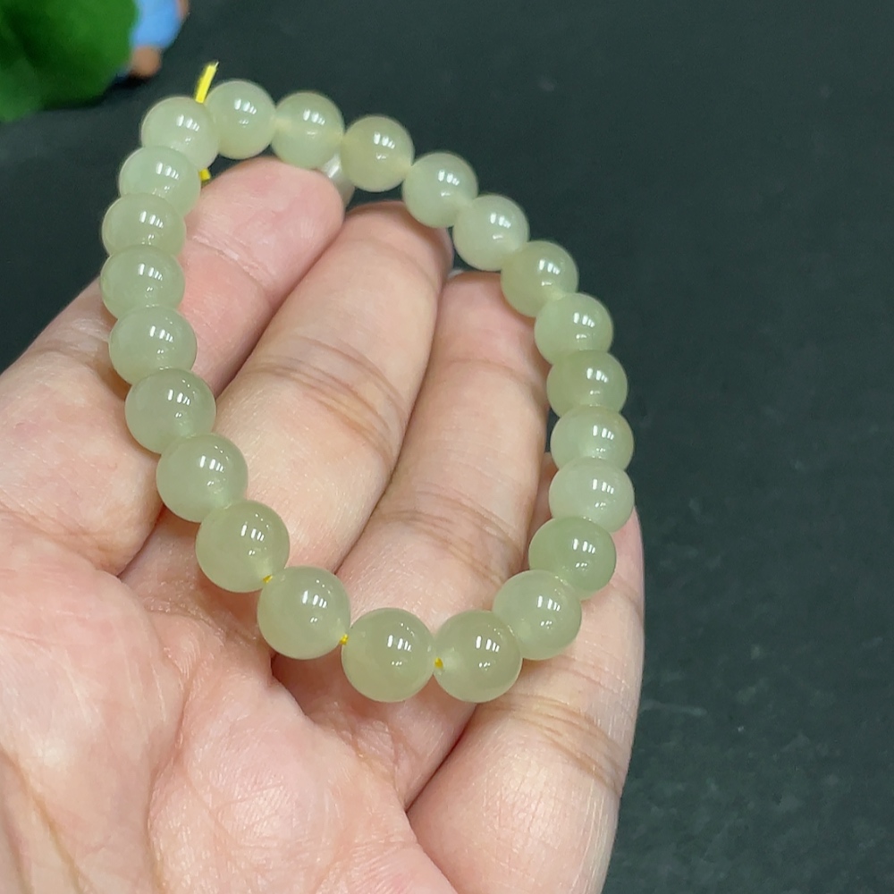 H30464530 Hetian Jade Bracelet, Approx. 7.7 mm Beads, Total Weight Approx. 18.6g