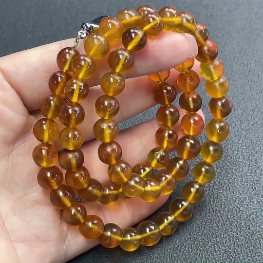 C26954467 Amber Beeswax Bead Necklace Total Weight Approx. 21.24g Size 8mm Non-Gold