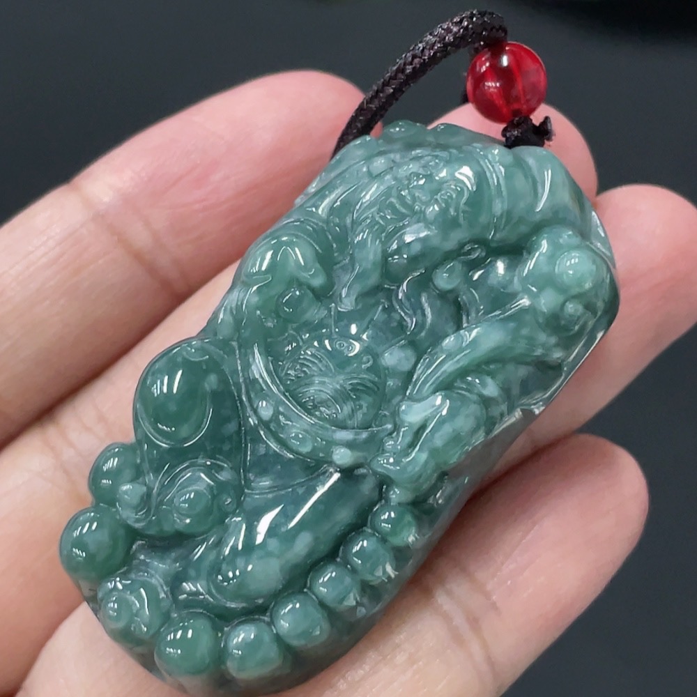 F31669078 Jadeite God of Wealth Pendant Total Weight Approx. 26.58g With Non-Grade A Beads