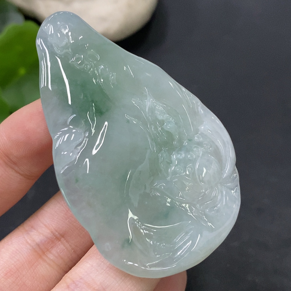 F28277459 Jadeite Lotus Pendant, Total Weight Approx. 27.32g
