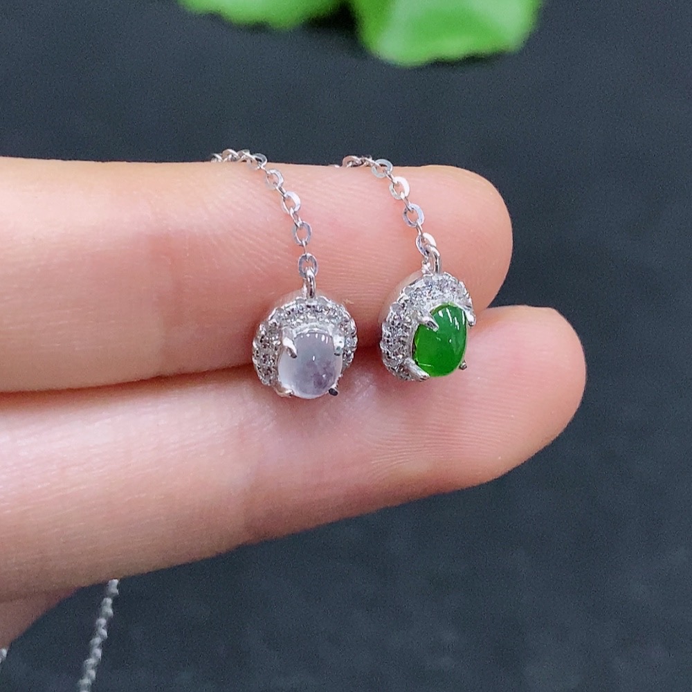 F31652882 Jadeite Cabochon Inlaid Necklace Non-Gold Inlaid Total Weight Approx. 3.53g