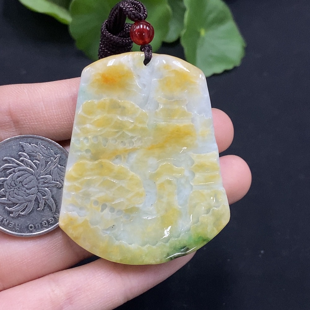 F29315534 Jadeite Landscape Pendant, Total Weight Approx. 34.1g, Color Origin Undetermined