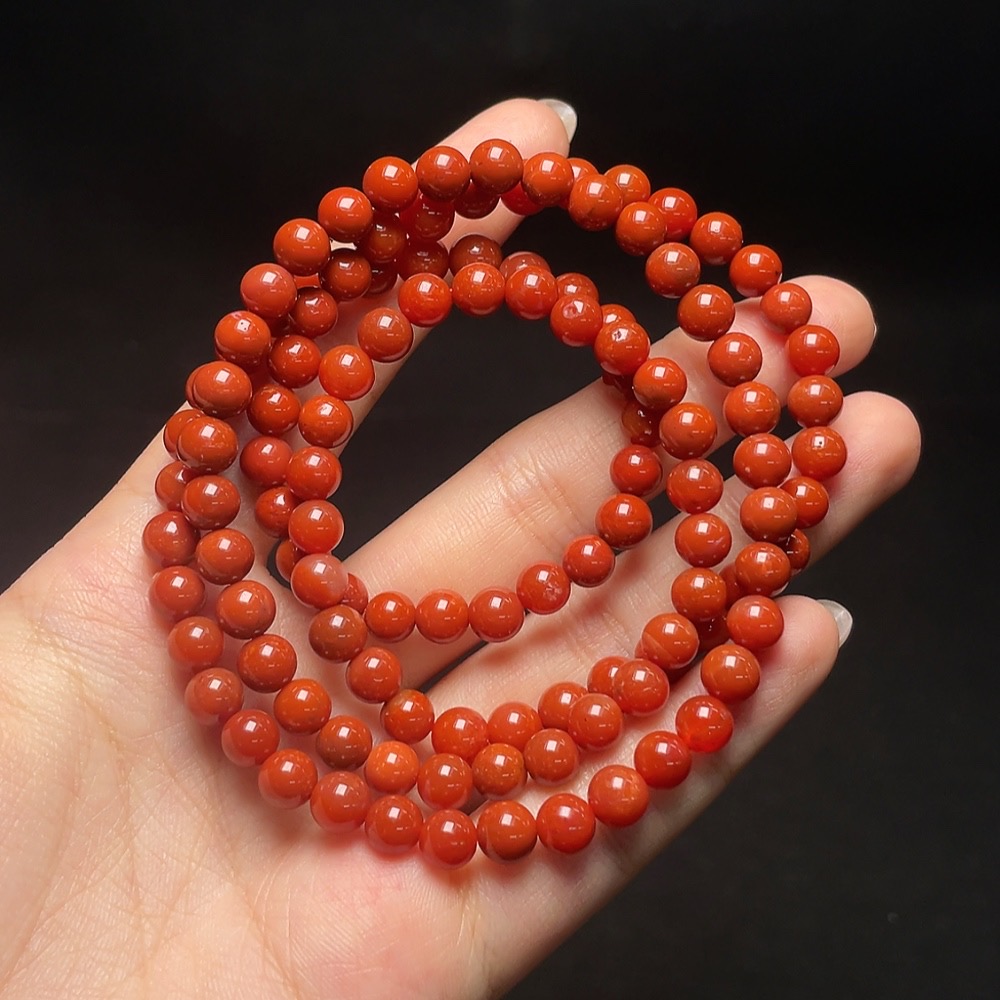 C34049185 Red Agate Bead Necklace with Visible Organic Matter, Total Weight Approx. 36.7g, Size About 6.1mm