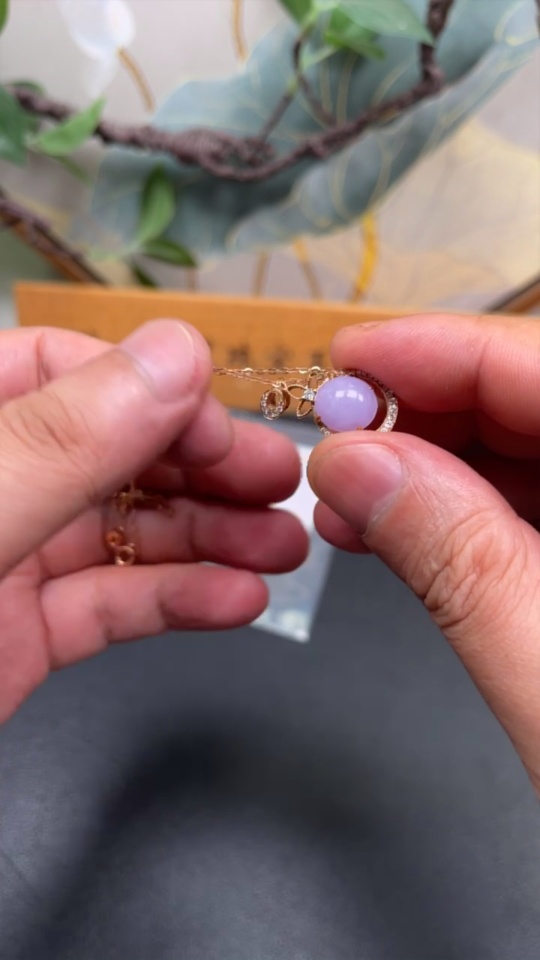 F32801708 Jadeite Cabochon Pendant with 18K Gold and Diamond Accents, Total Weight Approx. 3.7g (Including Chain)