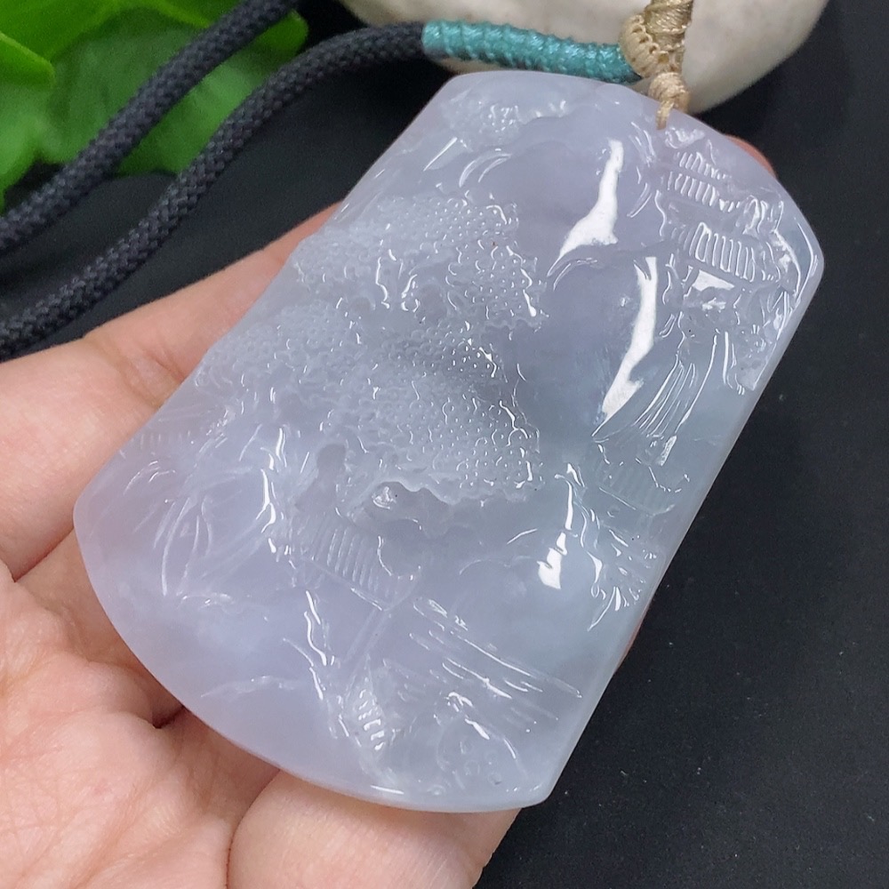 F35105904 Jadeite Landscape Pendant Hanging Ornament Total Weight Approx. 47.5g (Including Rope Weight)