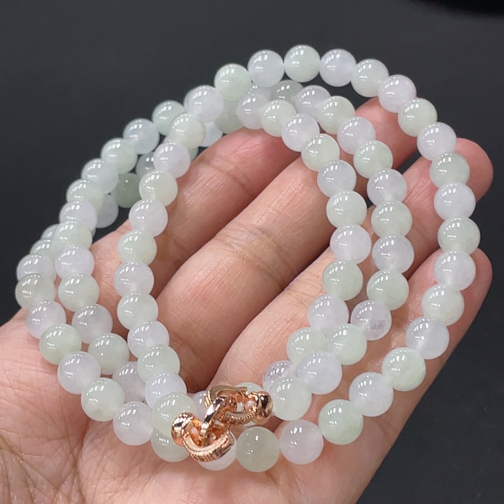 F28196302 Jadeite Bead Necklace Approx. 6.8mm Total Weight Approx. 53.19g Non-Gold Clasp