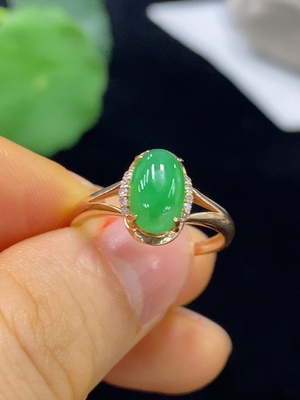 F35094071 Jadeite Ring with 18K Gold and Diamond Accents, Total Weight Approx. 2.41g, Size 14